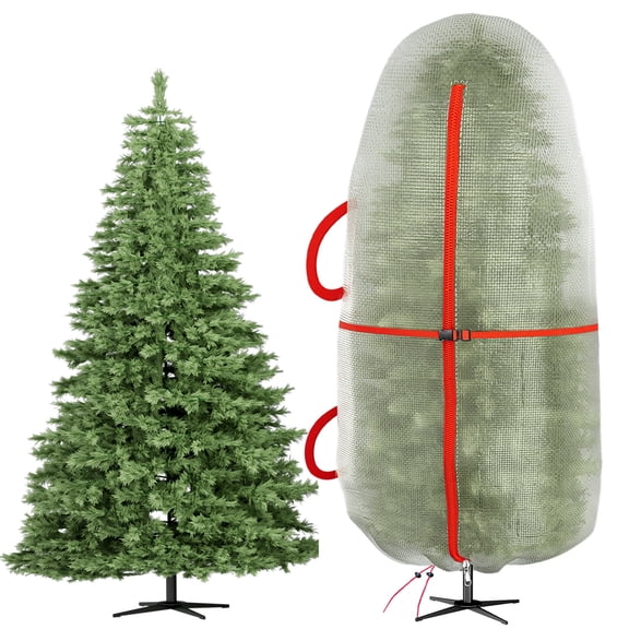 Upright Christmas Tree Bag for 7.5 Foot Tree, Heavy Duty Storage Bag for Artificial Xmas Tree, PE Material Waterproof Tear-Resistant Tree Cover with Reinforced Handles, Stand Up Storage Solution
