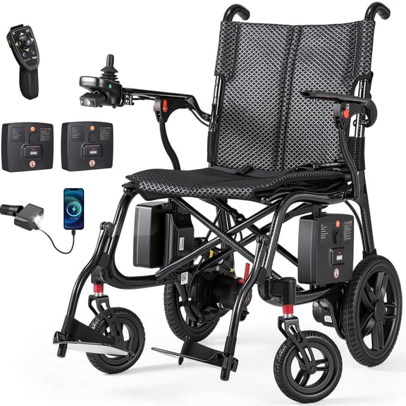 Verpal Upgraded T700 Ultra Light Carbon Fiber Electric Wheelchair, 27.56 Lbs Foldable Portable Mobility Chair, 330 Lbs for Adults, with Remote Control