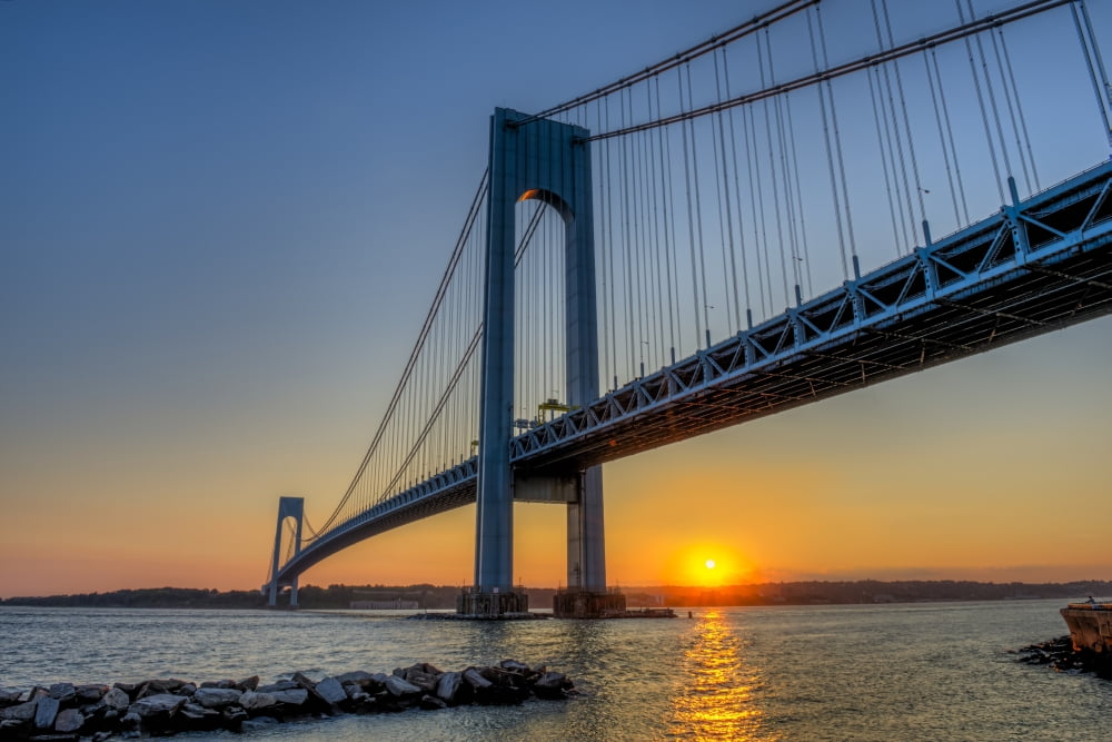 Verrazano-Narrows Bridge at sunset Brooklyn New York City New York United States of America Canvas Art - F M Kearney Design Pics (36 x 24)