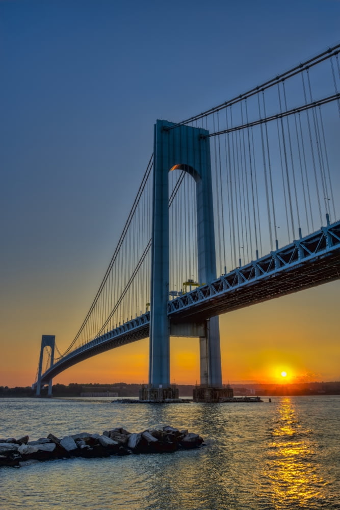 Verrazano-Narrows Bridge at sunset Brooklyn New York United States of America Canvas Art - F M Kearney Design Pics (12 x 19)