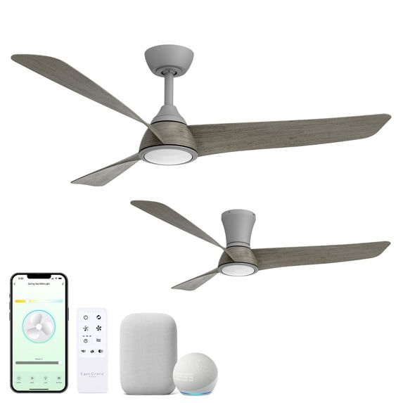 Versa 52in 3-Blade Smart Dual Mount Convertible Ceiling Fan or Flush Mount Fan 2700K-6000K CCT Tunable Range LED Light Kit with Graphite Hardware Weathered Wood Blades Works With iOS or Android App
