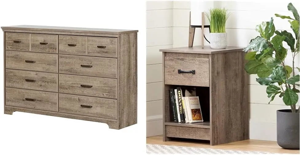 Versa 8Drawer Freestanding Double Dresser Gray Maple, Traditional Wood