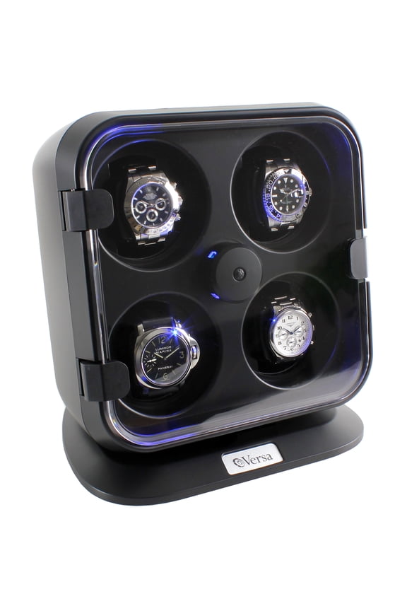 Quad Watch Winder with Light in Black