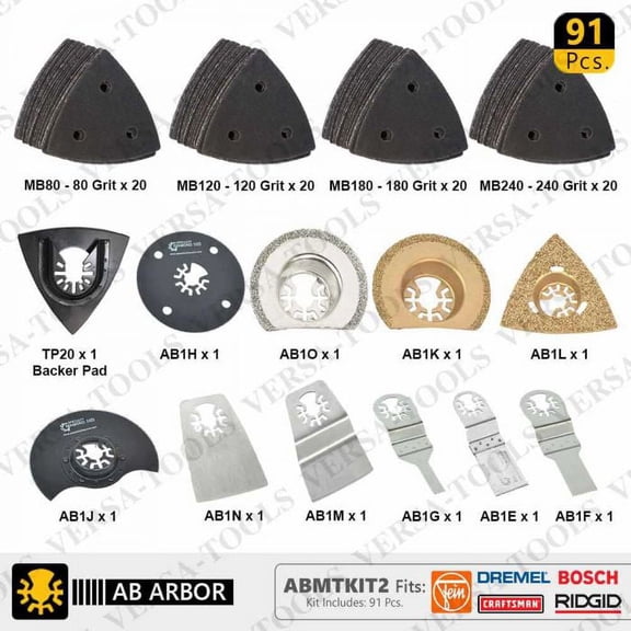 Versa Tool ABMTKIT2 Universal Oscillating Multi Tool Wood/Metal Cutting & Sanding 91 Piece Combo Kit