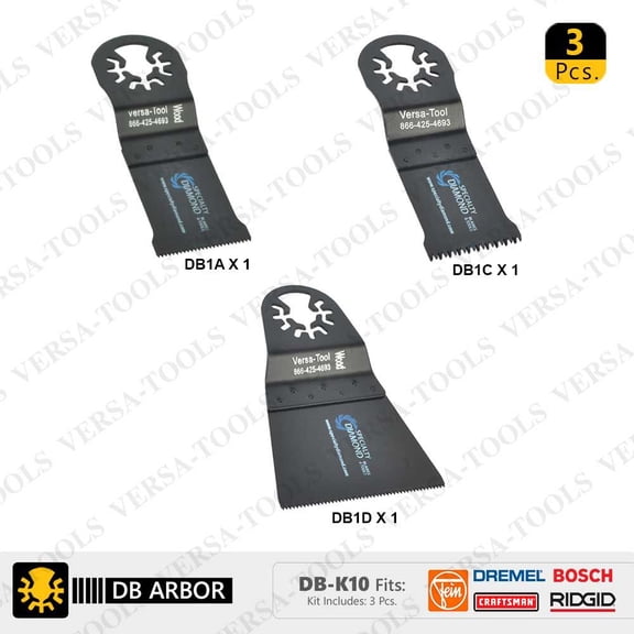 Versa Tool DB-K10 3 PC Universal Oscillating Saw Blade Set DB1A1C1D