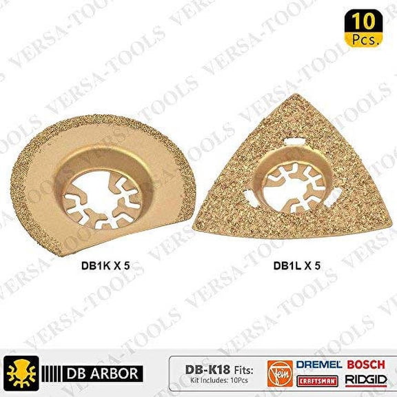 Versa Tool DB-K18 10 PC Semi- Circular, Triangular Carbide RASP, 8mm Offset Mount Sanding / Grinding Set