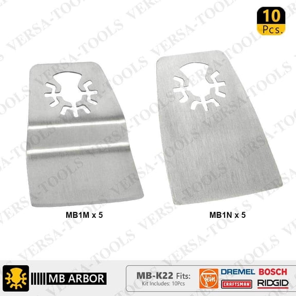 Versa Tool DB-K22 10 PC 52mm Flush Cut (8mm Offset Mount), Flat Cut Stainless Steel Scraper Kit Compatible with Fein Multimaster, Dremel, Bosch, Craftsman, Ridgid Oscillating Tools