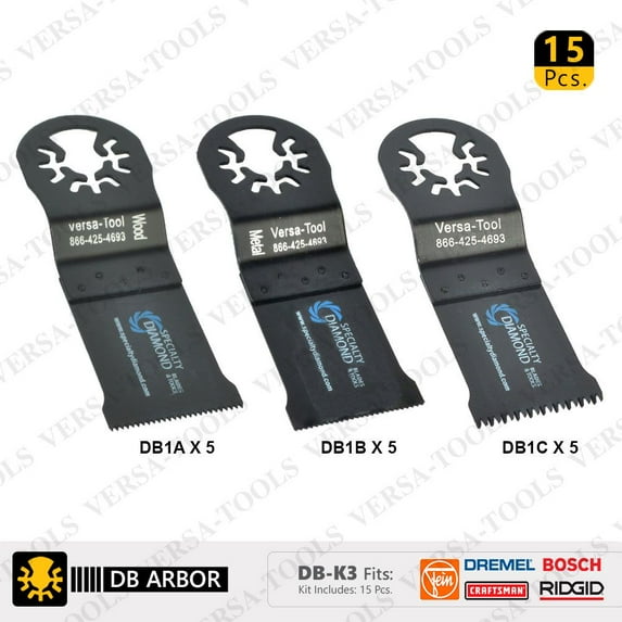 Versa Tool DB-K3 15PC Pro Oscillating Multi Tool Saw Blade Set for Multimaster (DB5A5B5C)