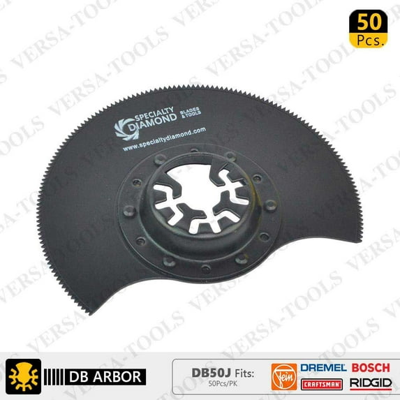 Versa Tool DB50J 80mm HSS Semi-Circular Multi-Tool Saw Blades, 9mm Offset Mount Fits Fein Multimaster, Dremel, Bosch, Craftsman, Ridgid Oscillating Tools (50/Pack)
