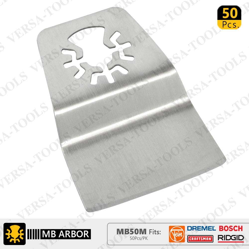 Versa Tool DB50M 52mm Flush Cut (8mm Offset Mount) Stainless Steel Scraper Fits Fein Multimaster, Dremel, Bosch, Craftsman, Ridgid Oscillating Tools - 50/Pack