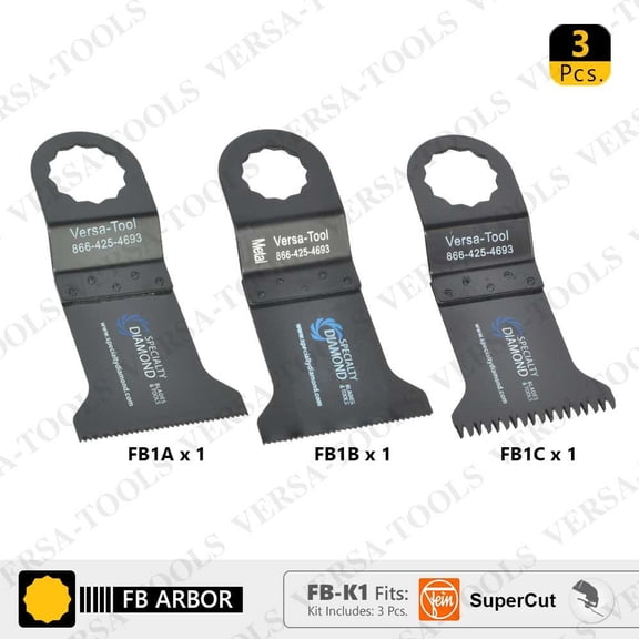 Versa Tool FB-K1 3 PC 45mm Wood / Plastic, Bi-Metal, Japan Cut Tooth Multi-Tool Saw Blades Set Fits Fein Supercut Oscillating Tools (FB1A,1B,1C) 1 each