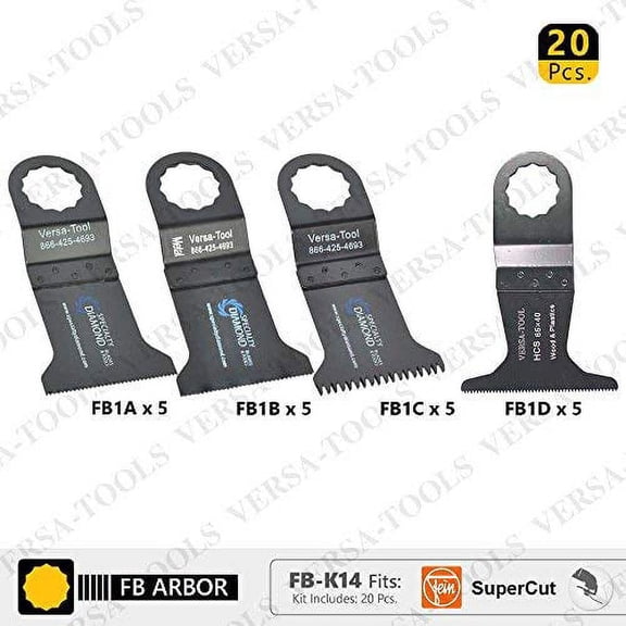 Versa Tool FB-K14 20 Pcs 45mm, 65mm Wood / Plastic Blade, Bi-Metal Blade, 45mm Japan Cut Tooth Design Blade Set Fits Fein Supercut Oscillating Tool