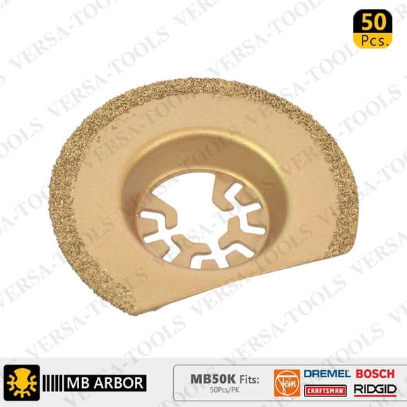 Versa Tool MB50K 63mm Semi-Circular Carbide Blade RASP, 8mm Offset Mount Fits Fein Multimaster, Dremel, Bosch, Craftsman, Ridgid Oscillating Tools - 50/Pk