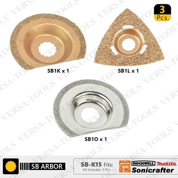 Versa Tool SB-K15 Diamond Grout Blade, Triangular Carbide Rasp, Semi-Round Rasp Set for Sonicrafter (SB1O,1L,1K) 1 each