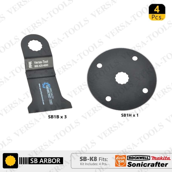 Versa Tool SB-K8 4 PC Oscillating Saw Blade Set for Fein Multimaster, Rockwell, Sonicrafter, Makita Oscillating Tools (SB3B1H)