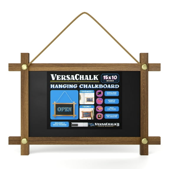 VersaChalk Wooden Hanging Chalkboard, 15"x10", Magnetic, Includes White Fine Tip Marker