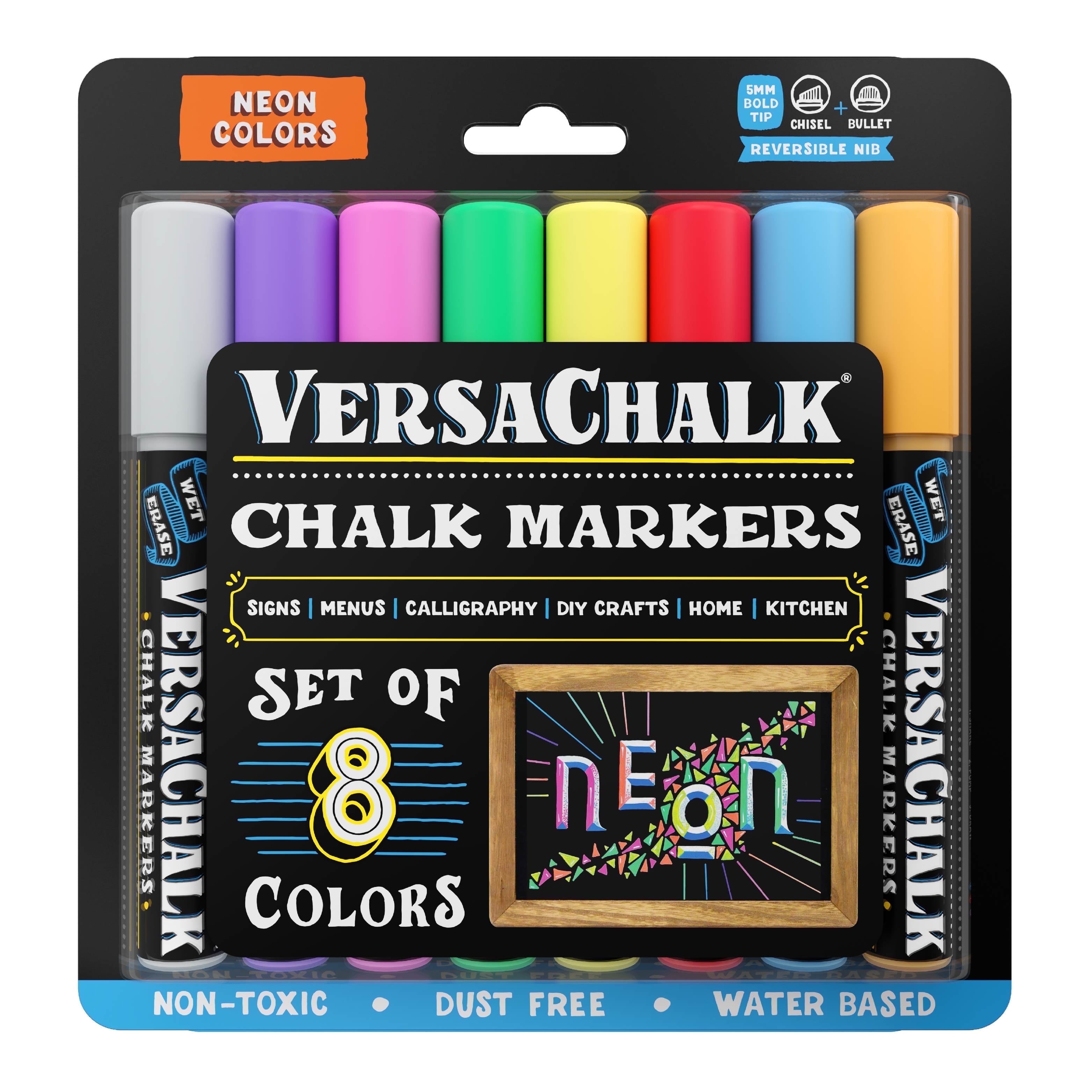 VersaChalk Liquid Chalk Markers, Pack of 8, 5 mm Bold Tip, Neon Shades