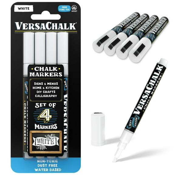 VersaChalk Liquid Chalk Markers - Bright White, 3mm Fine Tip, 4 Pack