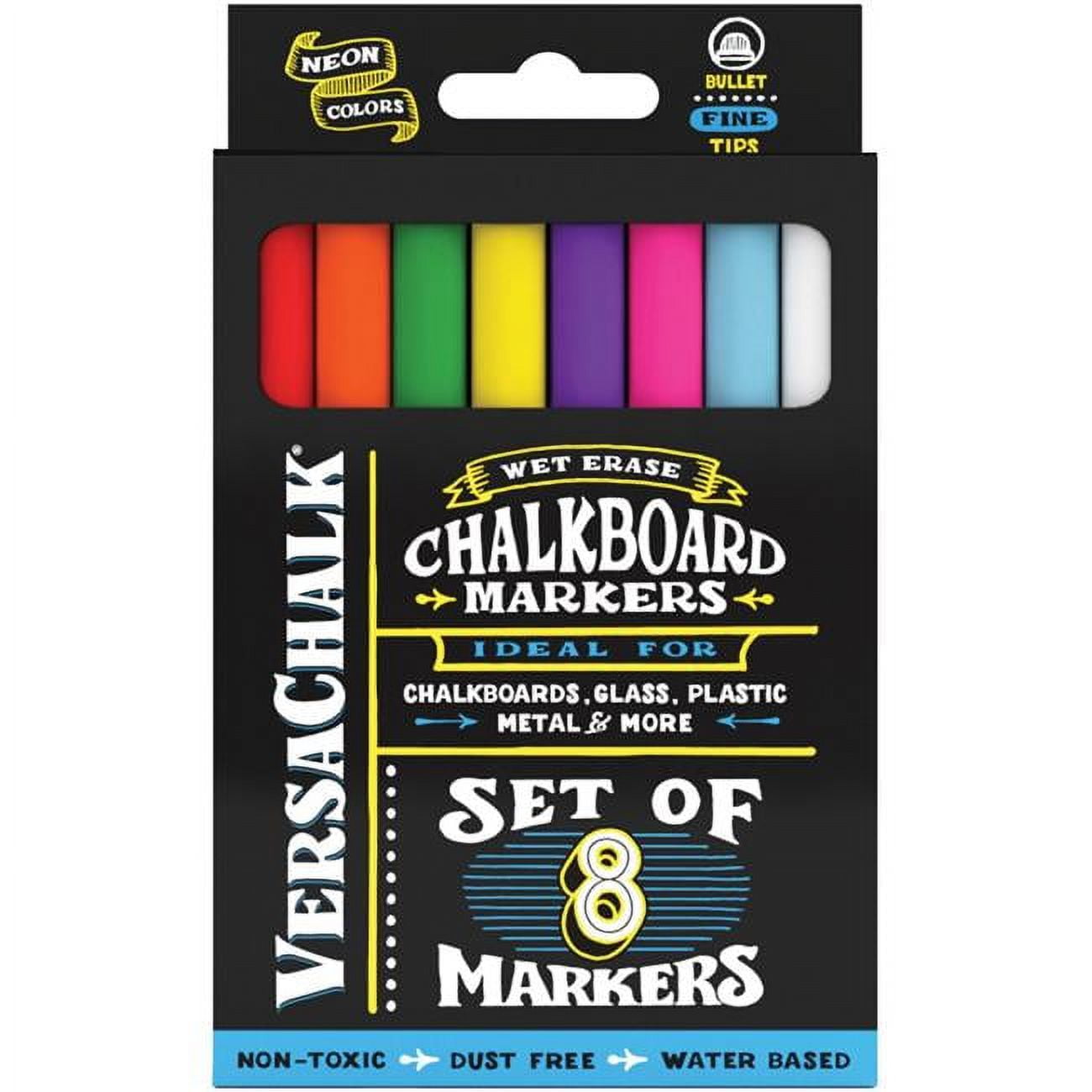 VersaChalk Liquid Chalk Markers Neon Colors, 3mm Fine Tip, Set of 8