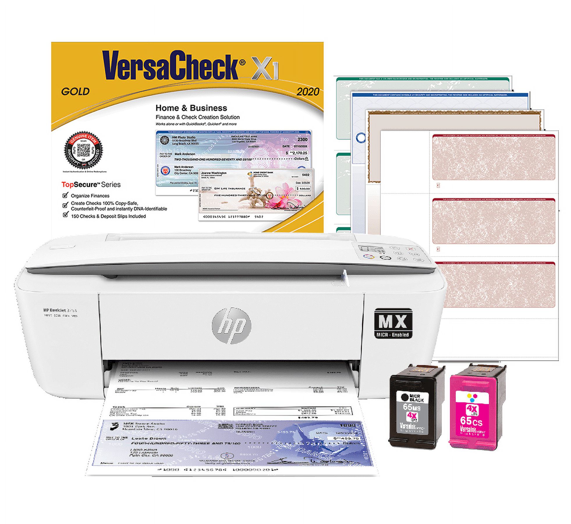 VersaCheck HP DeskJet 3755 MX MICR Check Printer and VersaCheck Gold Check Printing Software Bundle, White (3755MX) - image 1 of 5