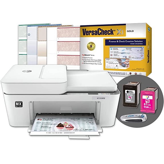VersaCheck DeskJet 4155 MXE Color All-in-One Check Printer and VersaCheck X1 Gold Finance and Check Creation Bundle