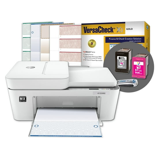 VersaCheck HP DeskJet 4155 MXE MICR All-in-One Check Printer X1 Gold Check Printing Software Bundle, White (4155 MX)
