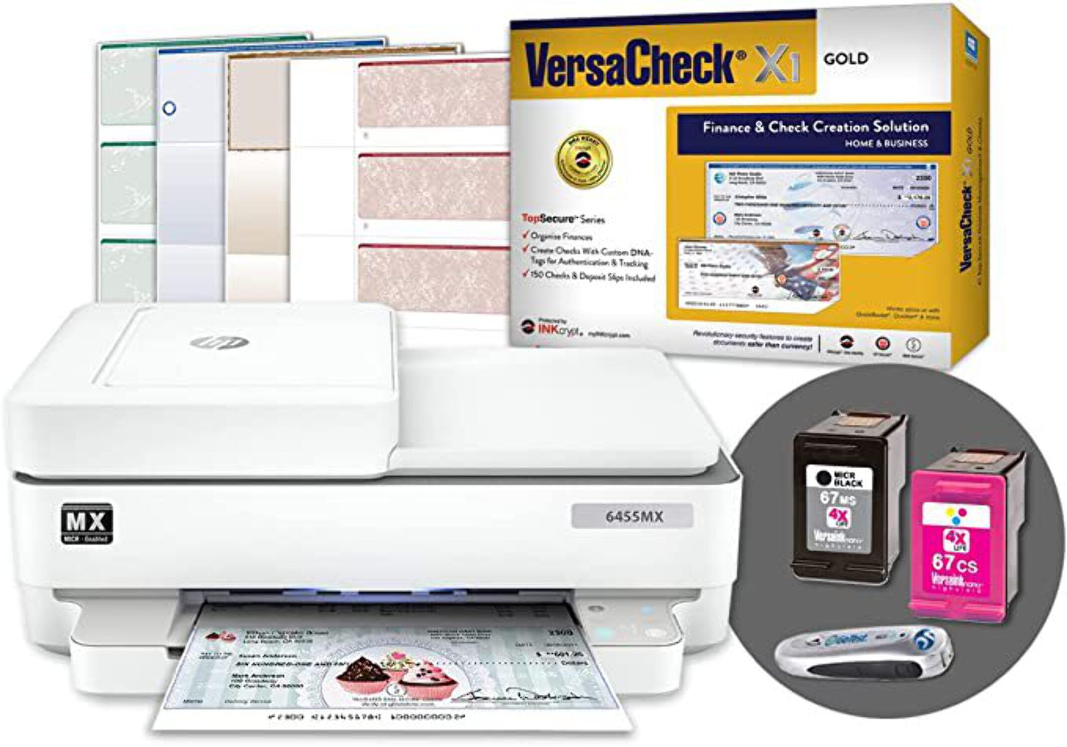 VersaCheck HP Envy 6455 MXE MICR Check Printer X1 Gold Check Printing