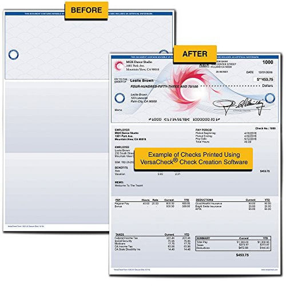 VersaCheck UV Secure Checks - 250 Blank Business Voucher Checks - Blue ...