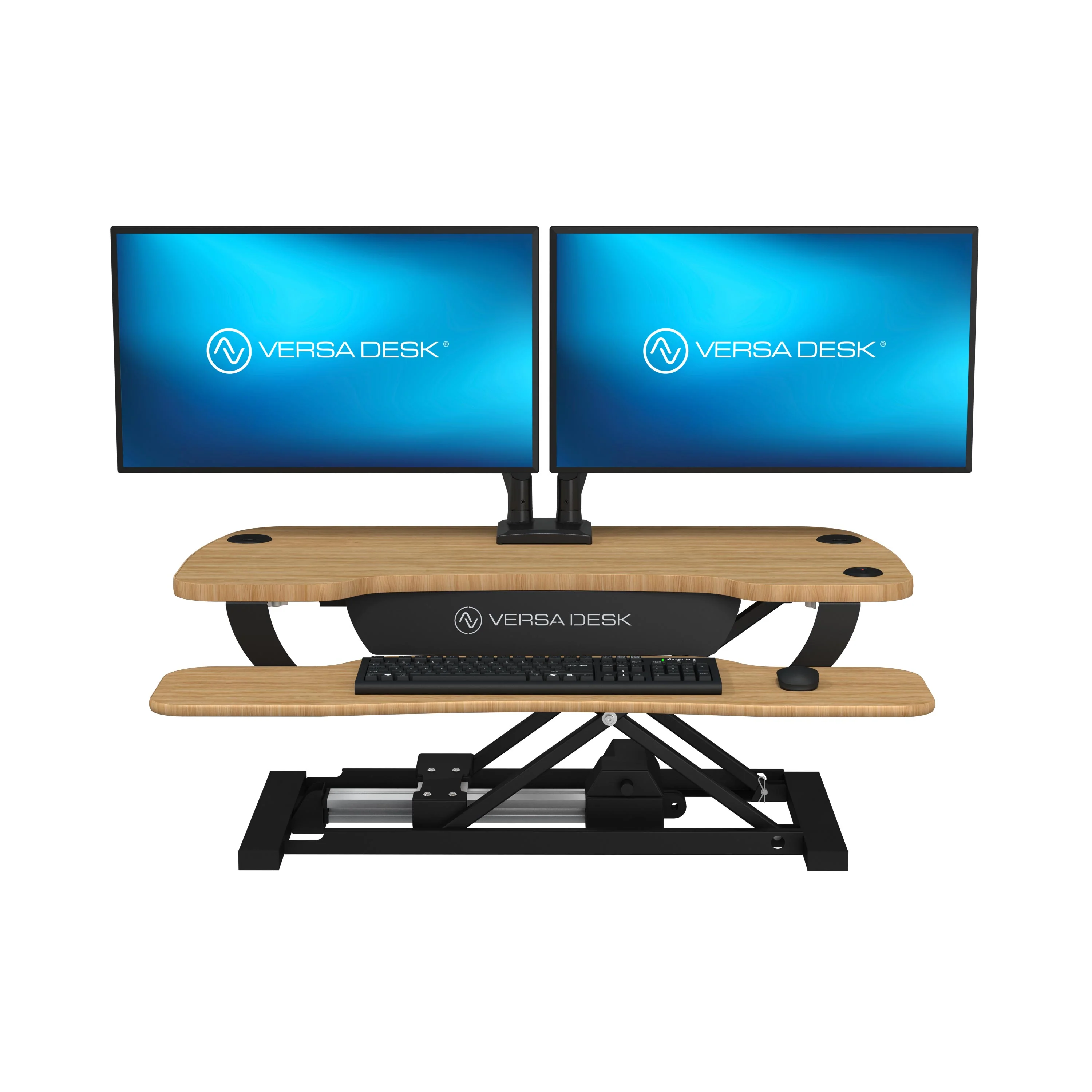 VersaDesk PowerPro Electric Standing Desk Converter with USB Port, Adjustable Wood & Steel Sit-Stand Workstation for Home/Office | Light Brown, 36x24