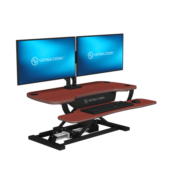 VersaDesk® 36"x24" PowerPro® Electric Height Adjustable Standing Desk Converter for Dual Monitors & Laptop Workstations, Cherry, w/ USB Charging Port