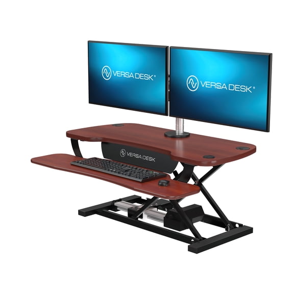 VersaDesk® 36"x24" PowerPro® Electric Height Adjustable Standing Desk Converter for Dual Monitors & Laptop Workstations, Cherry, w/ USB Charging Port