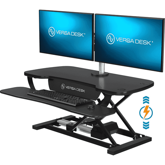 VersaDesk® PowerPro® Electric Standing Desk Converter – Adjustable Sit-Stand Workstation for Home & Office, With USB Charging Port (36x24), Black
