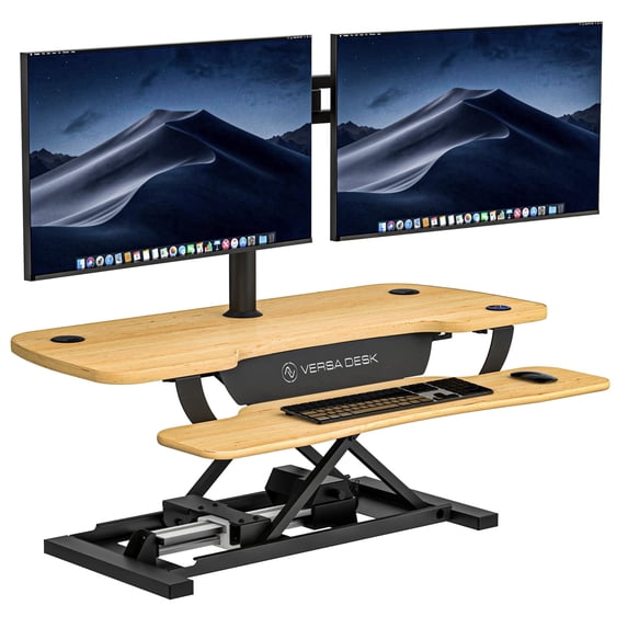 VERSADESK PowerPro™ Electric Standing Desk Converter - Height Adjustable Sit Stand Riser with Keyboard Tray & USB Hub, 80 lb Capacity | Maple, 40 x 24