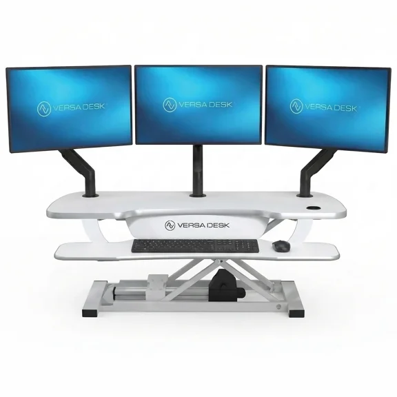 VersaDesk PowerPro Electric Standing Desk Converter with USB Port, Adjustable Wood & Steel Sit-Stand Workstation for Home & Office | White (40x24)