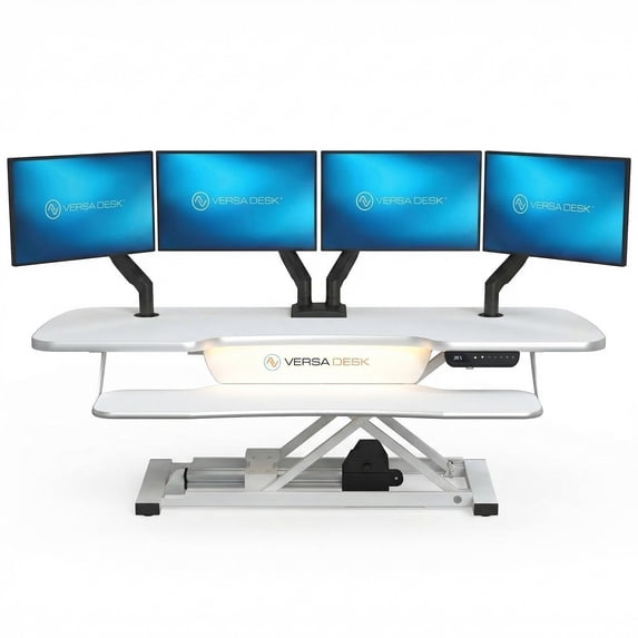 VersaDesk PowerPro Elite 48" Electric Standing Desk Converter w/ Programmable Switch, USB Port & Mobile APP, Maple