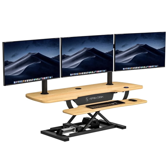 VersaDesk PowerPro Electric Standing Desk Converter - Adjustable Sit Stand Workstation for Home & Office w/ USB Charging Port | Maple (48x24)