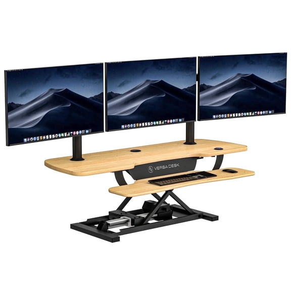 VersaDesk PowerPro Electric Standing Desk Converter with USB Port, Adjustable Wood & Steel Sit-Stand Workstation for Home & Office | Maple (48x24)