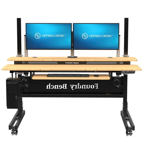Versadesk Foundry Electric Standing Desk - Push-Button Height Adjustable, Split-Level Surface, USB Charger, Large Workspace, | Bamboo, ( 60 x 30 )