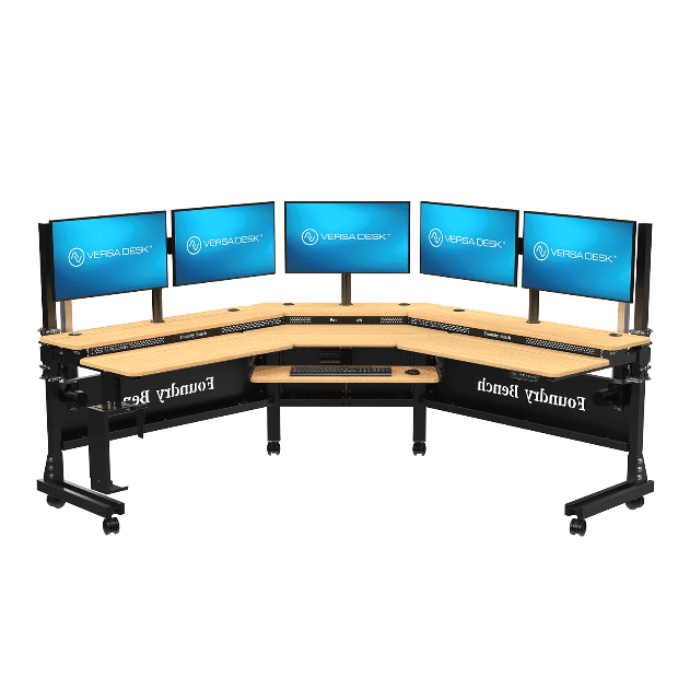 VERSADESK® Foundry Bench L-Shaped Electric Standing Desk, 1" Bamboo Surface, USB/USBC Ports, Mobile App Controllable | Natural Bamboo, ( 80" x 80" )