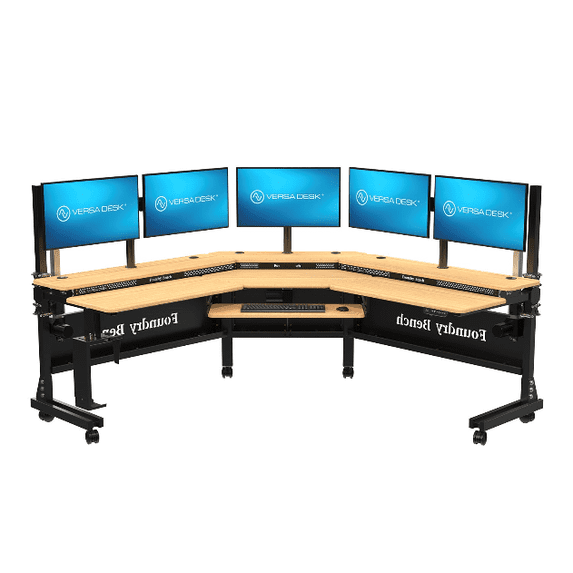VERSADESK® Foundry Bench L-Shaped Electric Standing Desk, 1" Bamboo Surface, USB/USBC Ports, Mobile App Controllable | Natural Bamboo, ( 80" x 80" )