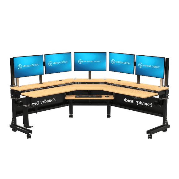 VERSADESK® Foundry Bench L-Shaped Electric Standing Desk, 1" Bamboo Surface, USB/USBC Ports, Mobile App Controllable | Natural Bamboo, ( 80" x 80" )