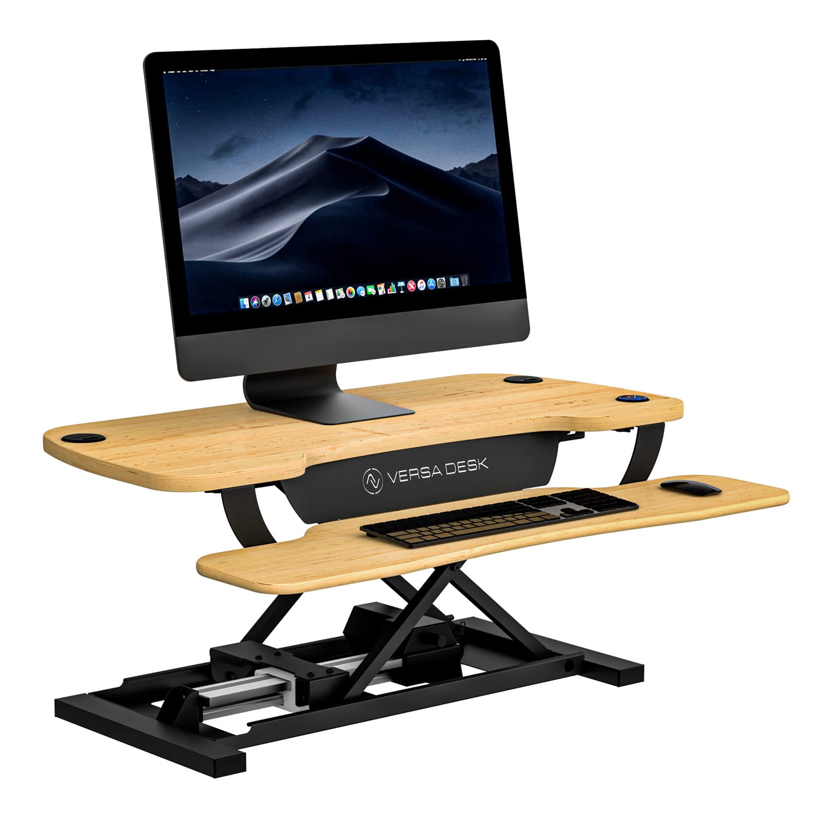 VERSADESK® PowerPro™ 36” Electric Standing Desk Converter - Wood & Steel Sit-to-Stand Riser w/ Keyboard Tray & USB Hub, | Maple, 36”x24”