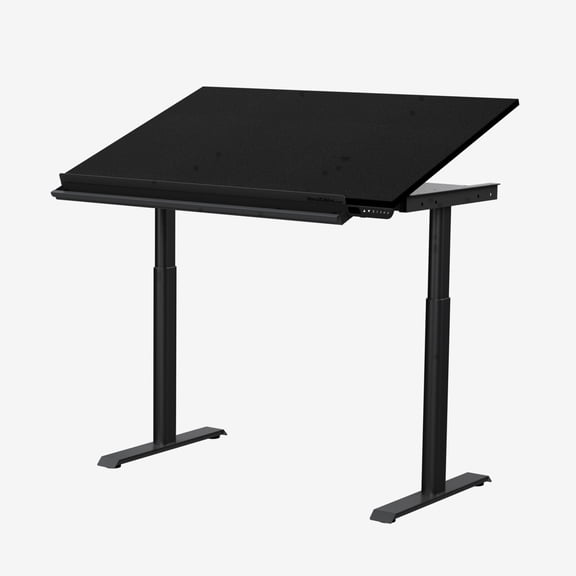 VersaDesk Power Lift Electric Drafting Table, 48” Wood Top, Steel Frame, Height & Tilt Adjustable, Memory Presets, Home, Studio & Office, | Black, ( 48 )