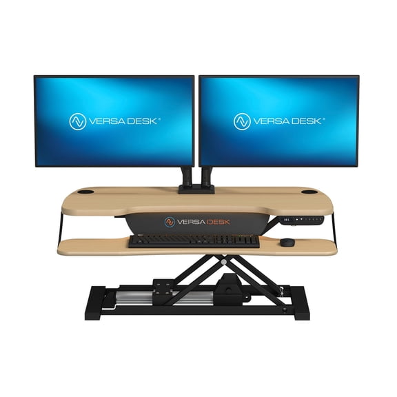 VersaDesk PowerPro Elite 36" Electric Standing Desk Converter w/ Programmable Switch, USB Port & Mobile APP, Maple