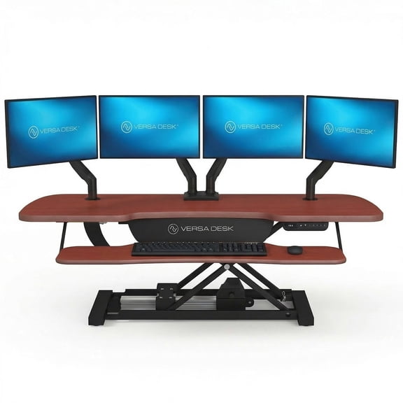 VersaDesk PowerPro Elite 48" Electric Standing Desk Converter w/ Programmable Switch, USB Port & Mobile APP, Cherry