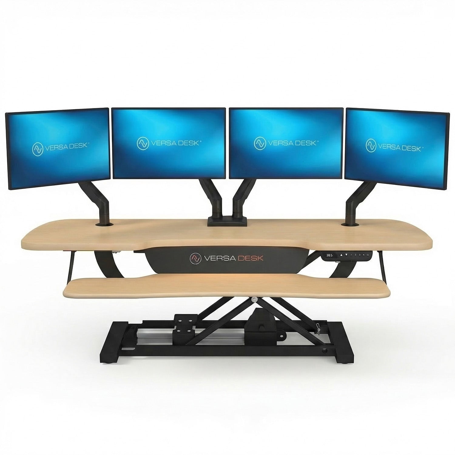 VersaDesk PowerPro Elite 48" Electric Standing Desk Converter w/ Programmable Switch, USB Port & Mobile APP, Maple