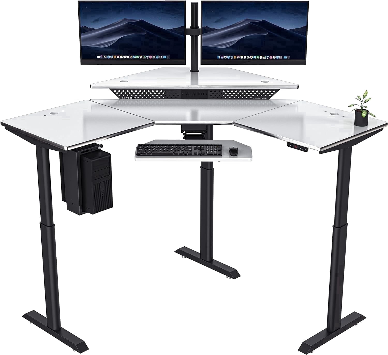 VersaDesk® Powerlift Corner Electric Desk Workstation, Electric Corner Desk Adjustable Height L-Shaped Office Desk with Programmable Controls | White Surface (60" x 60")