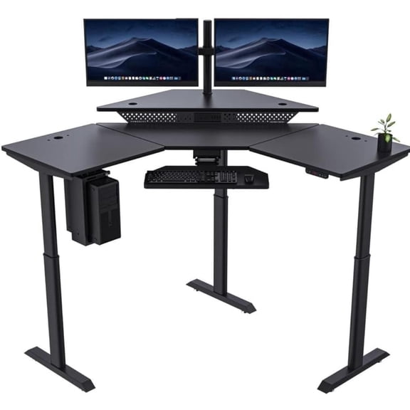 VersaDesk® PowerLift Corner Electric Desk Workstation, Electric Corner Desk Adjustable Height L-Shaped Office Desk with Programmable Controls | Black Surface (60" x 60")