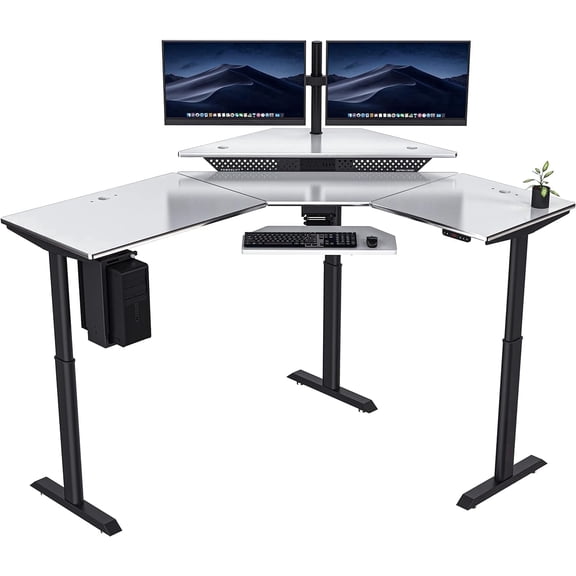 VersaDesk® Powerlift Electric Corner Desk, L-Shaped standing desk converter for Home & Office | Black Frame, White Surface (60"x72")