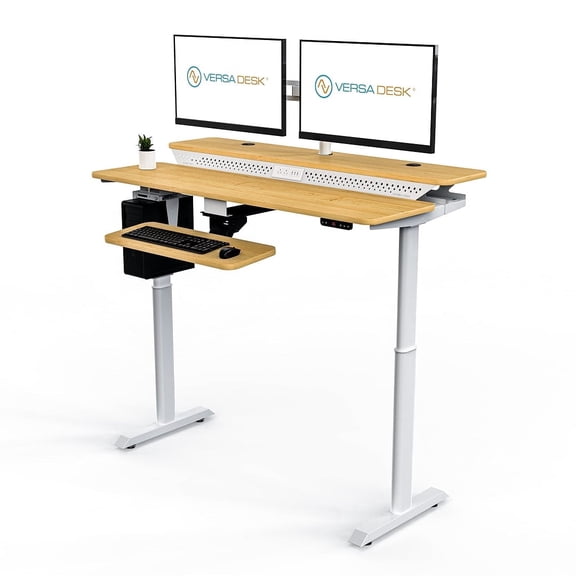 Versadesk Powerlift Electric Standing Desk - Split-Level, Height Adjustable Sit-to-Stand, Dual Motor & Memory for Home & Office | Maple, ( 48 x 30 )